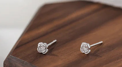Rose-Shaped 925 Silver Ear Studs