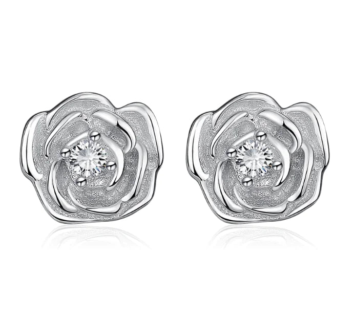 Rose-Shaped 925 Silver Ear Studs